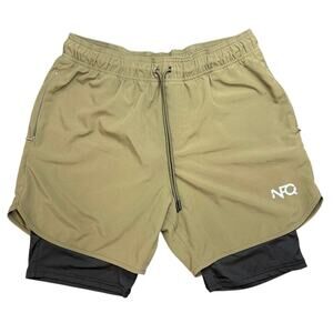 NFQ Shorts Mens Large Tan Lined Athletic Running Gym Quick Dry Drawstring